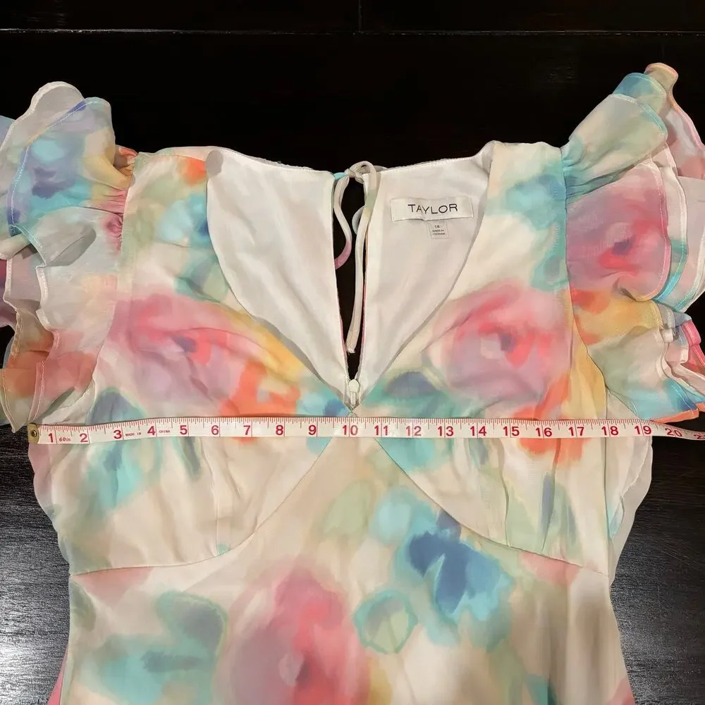 Taylor Watercolor Floral Flutter Sleeve Maxi Dress Size 14- Cottagecore - Picture 7 of 8